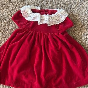 Janie and Jack Red Velvet Dress with Lace Detail